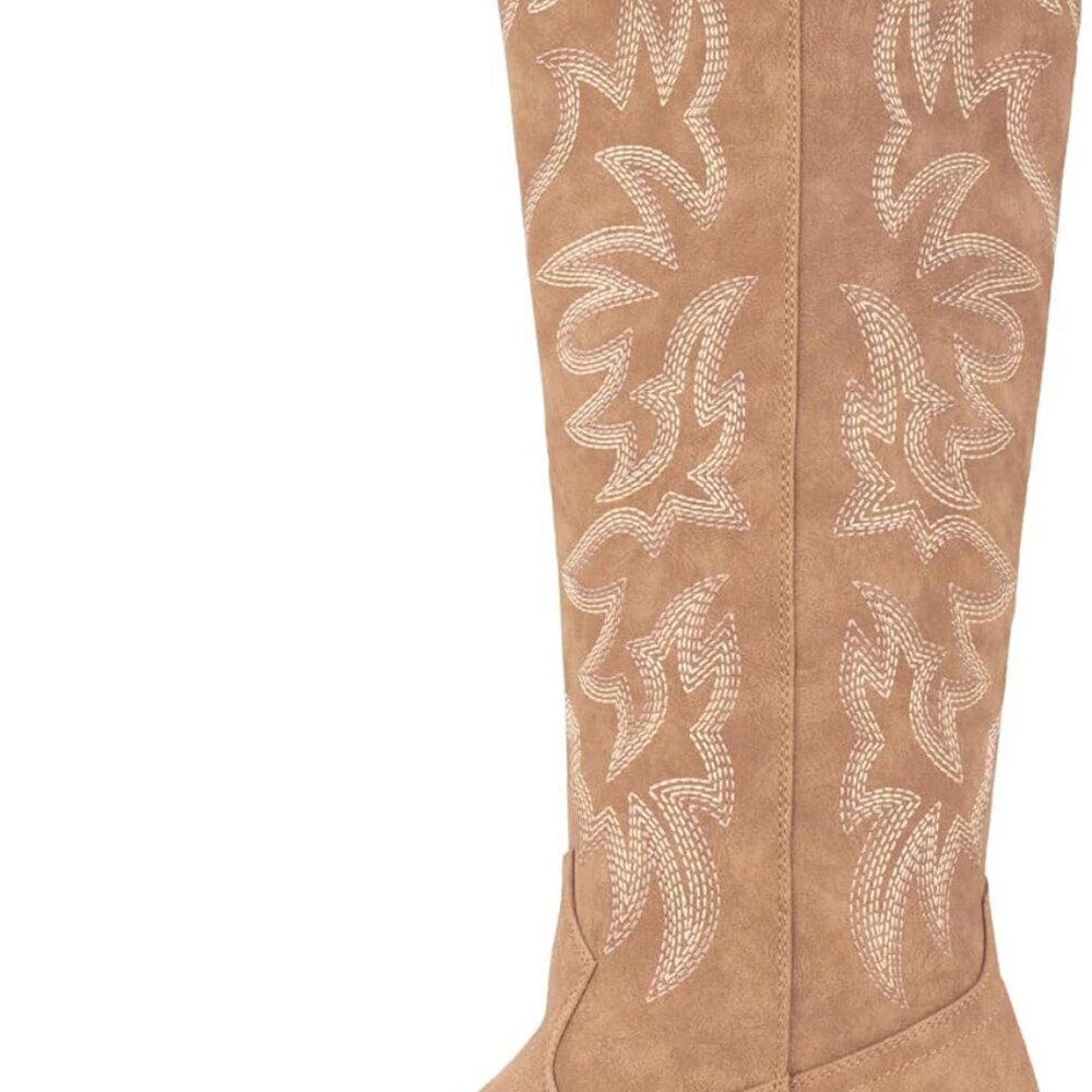 Women's Faux Leather Knee High Western Cowboy Boots Size 8 Chunky Heel - Picture 3 of 8